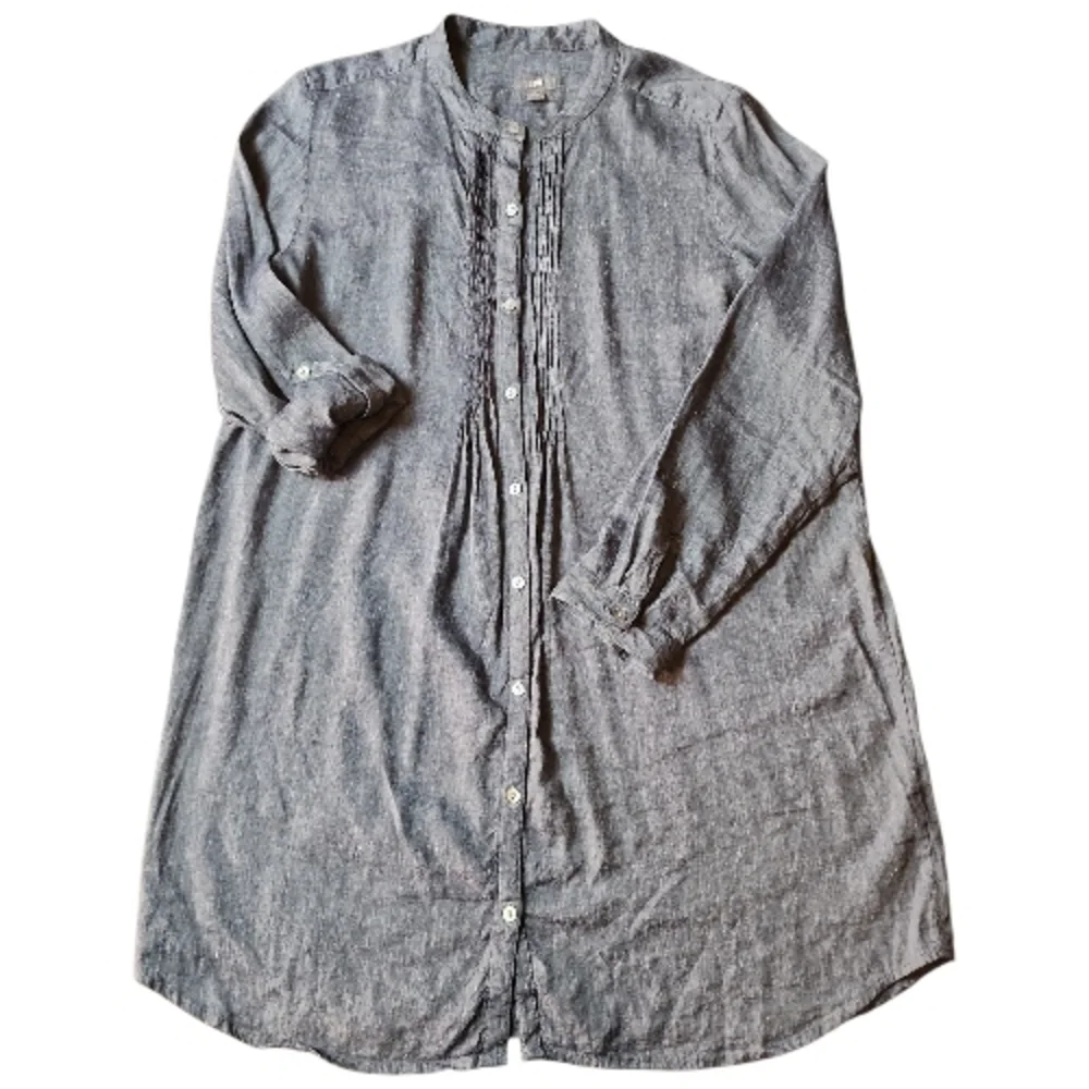 J. JILL | Linen‎ Blend Blue Gray Button-Down Tunic Dress Duster | L Petite